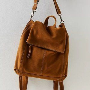 FREE PEOPLE Camille Convertible Purse Backpack Cognac Suede Removeable Strap EUC